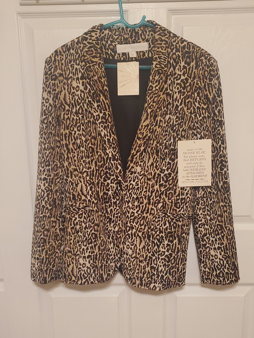 Boston Proper Leopard-Print Blazer in Tan and Black